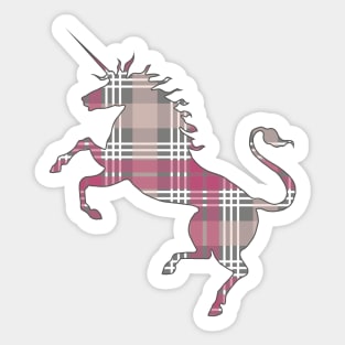 Scottish Pink, Grey and White Tartan Rearing Unicorn Silhouette Sticker